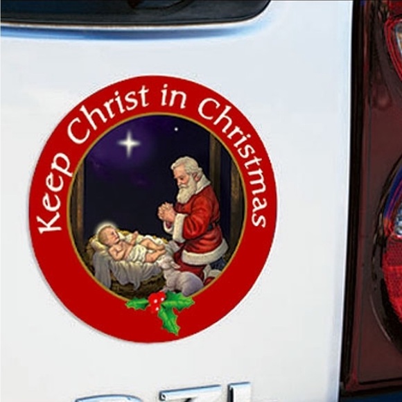 Set of 2 Adoring Santa Keep Christ in Christmas inspirational car fridge magnet - Picture 2 of 2